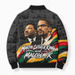 MLK And Malcolm X Civil Rights Bomber Puffer Jacket Martin Luther King Jr - Pan African Flag - Vintage Newspaper