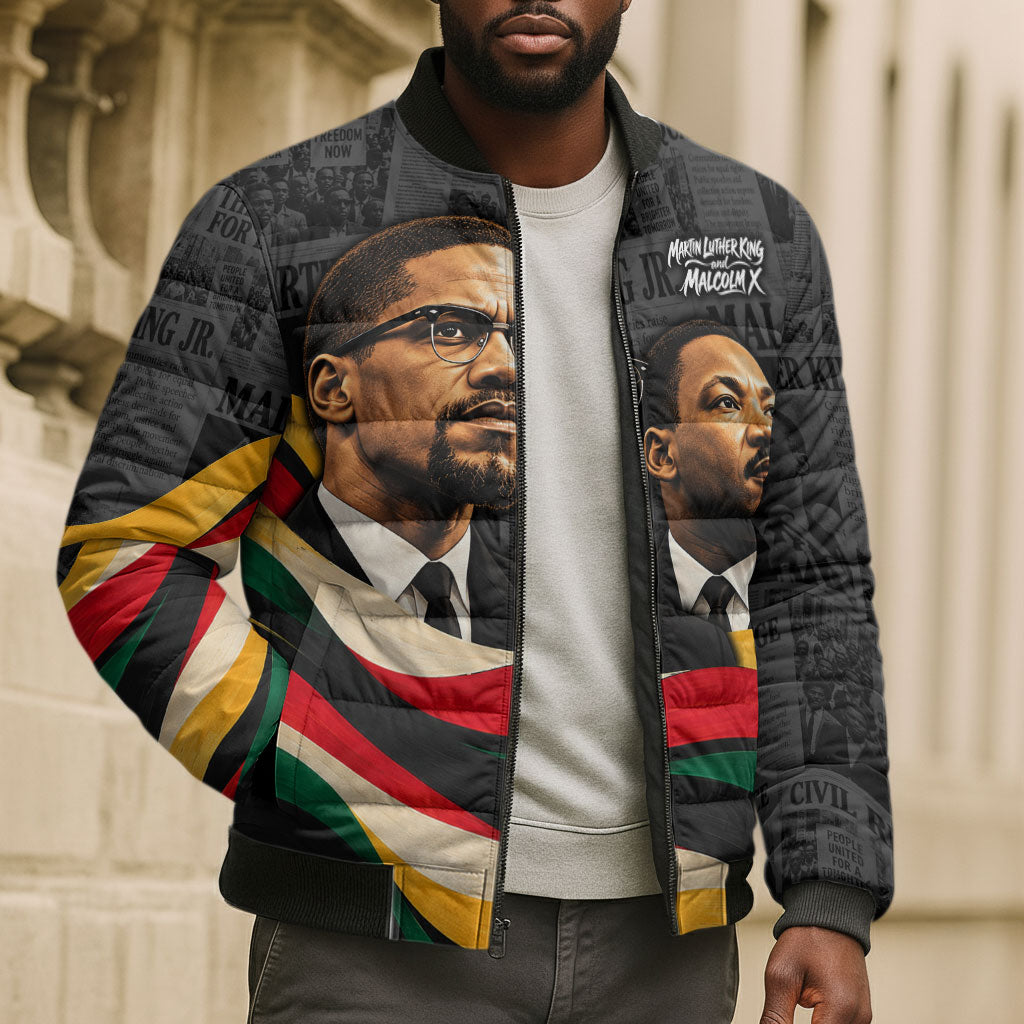 MLK And Malcolm X Civil Rights Bomber Puffer Jacket Martin Luther King ...