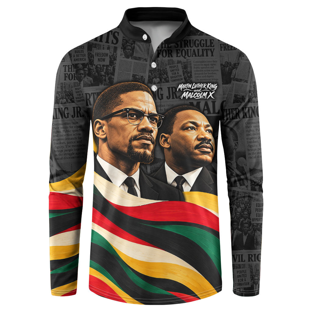 MLK And Malcolm X Civil Rights Button Sweatshirt Martin Luther King Jr - Pan African Flag - Vintage Newspaper
