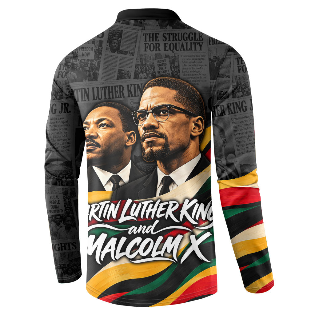 MLK And Malcolm X Civil Rights Button Sweatshirt Martin Luther King Jr - Pan African Flag - Vintage Newspaper