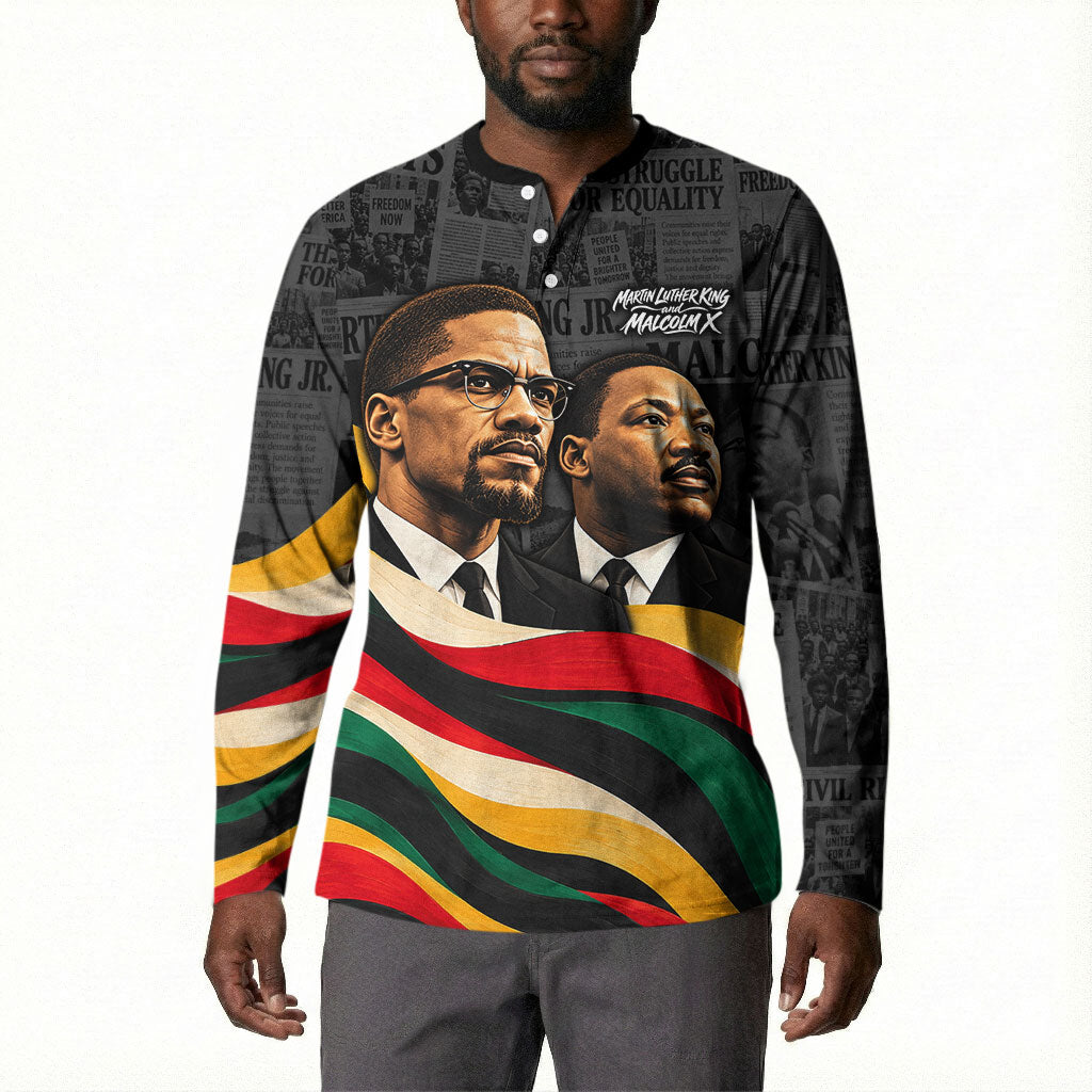 MLK And Malcolm X Civil Rights Button Sweatshirt Martin Luther King Jr - Pan African Flag - Vintage Newspaper