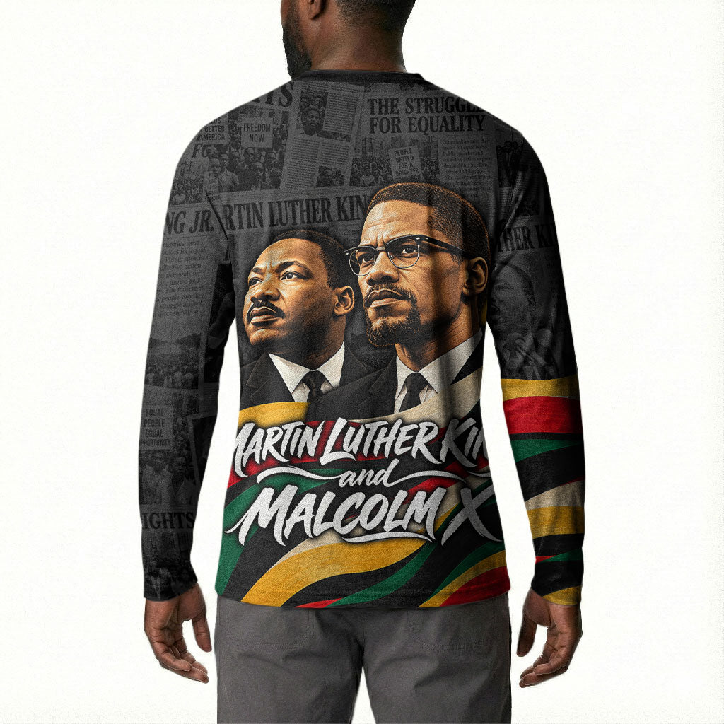 MLK And Malcolm X Civil Rights Button Sweatshirt Martin Luther King Jr - Pan African Flag - Vintage Newspaper