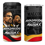 MLK And Malcolm X Civil Rights 4 in 1 Can Cooler Tumbler Martin Luther King Jr - Pan African Flag - Vintage Newspaper