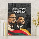 MLK And Malcolm X Civil Rights Canvas Wall Art Martin Luther King Jr - Pan African Flag - Vintage Newspaper