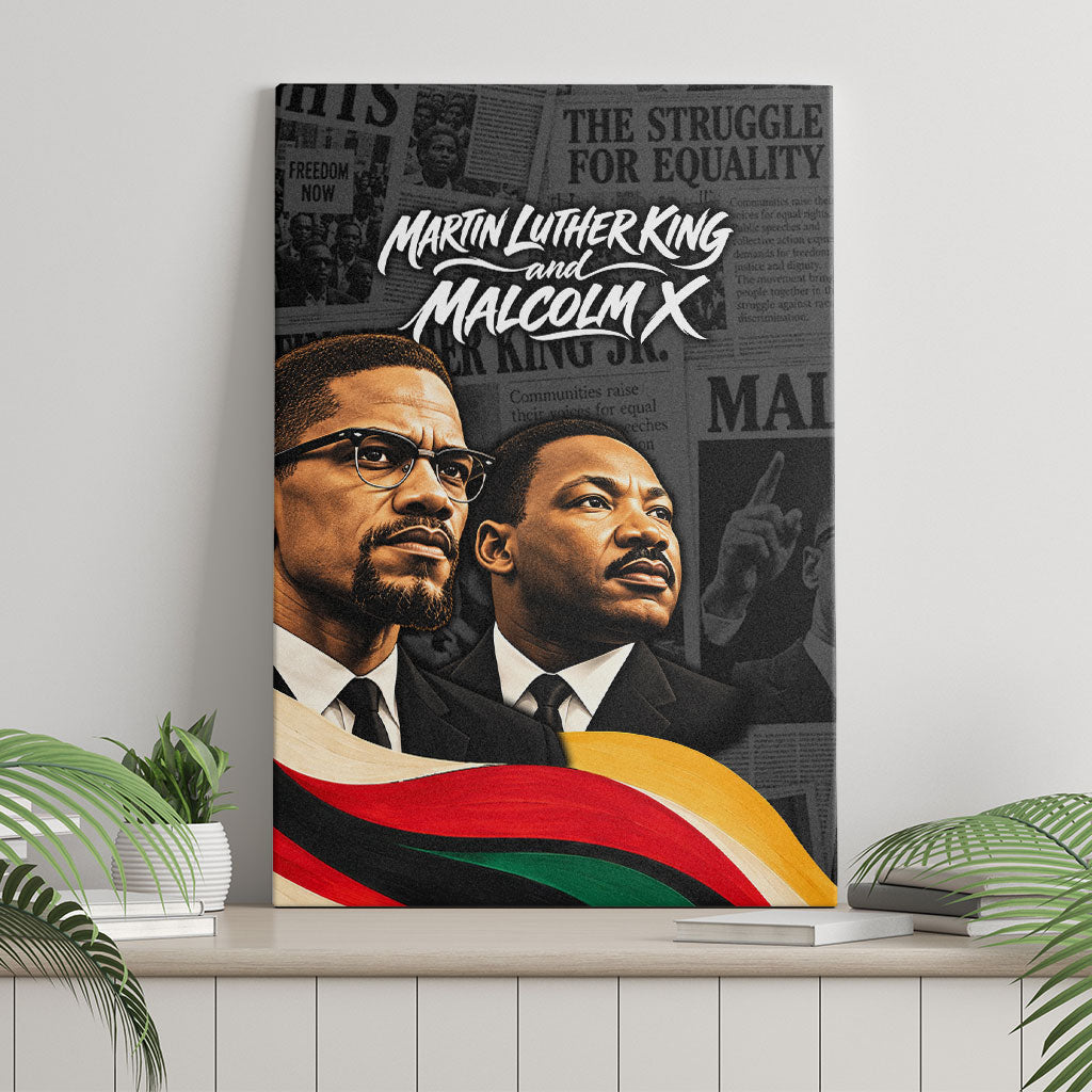MLK And Malcolm X Civil Rights Canvas Wall Art Martin Luther King Jr - Pan African Flag - Vintage Newspaper