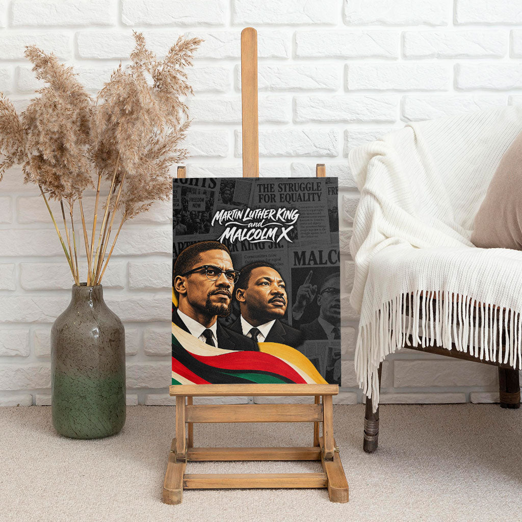 MLK And Malcolm X Civil Rights Canvas Wall Art Martin Luther King Jr - Pan African Flag - Vintage Newspaper