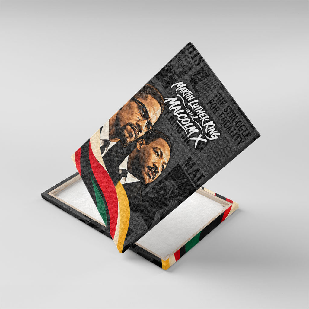 MLK And Malcolm X Civil Rights Canvas Wall Art Martin Luther King Jr - Pan African Flag - Vintage Newspaper