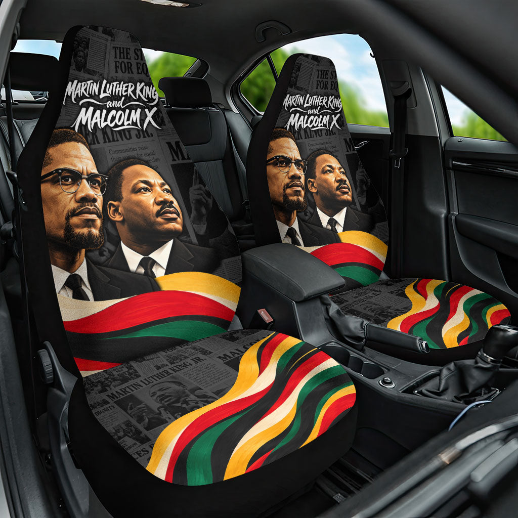 MLK And Malcolm X Civil Rights Car Seat Cover Martin Luther King Jr - Pan African Flag - Vintage Newspaper