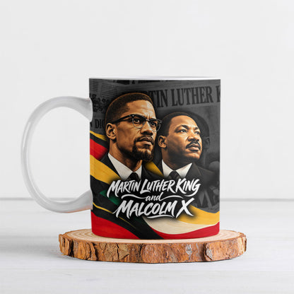 MLK And Malcolm X Civil Rights Ceramic Mug Martin Luther King Jr - Pan African Flag - Vintage Newspaper