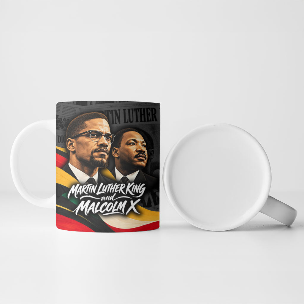 MLK And Malcolm X Civil Rights Ceramic Mug Martin Luther King Jr - Pan African Flag - Vintage Newspaper