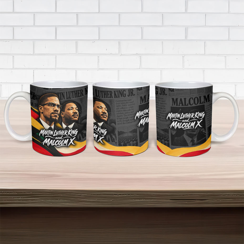 MLK And Malcolm X Civil Rights Ceramic Mug Martin Luther King Jr - Pan African Flag - Vintage Newspaper