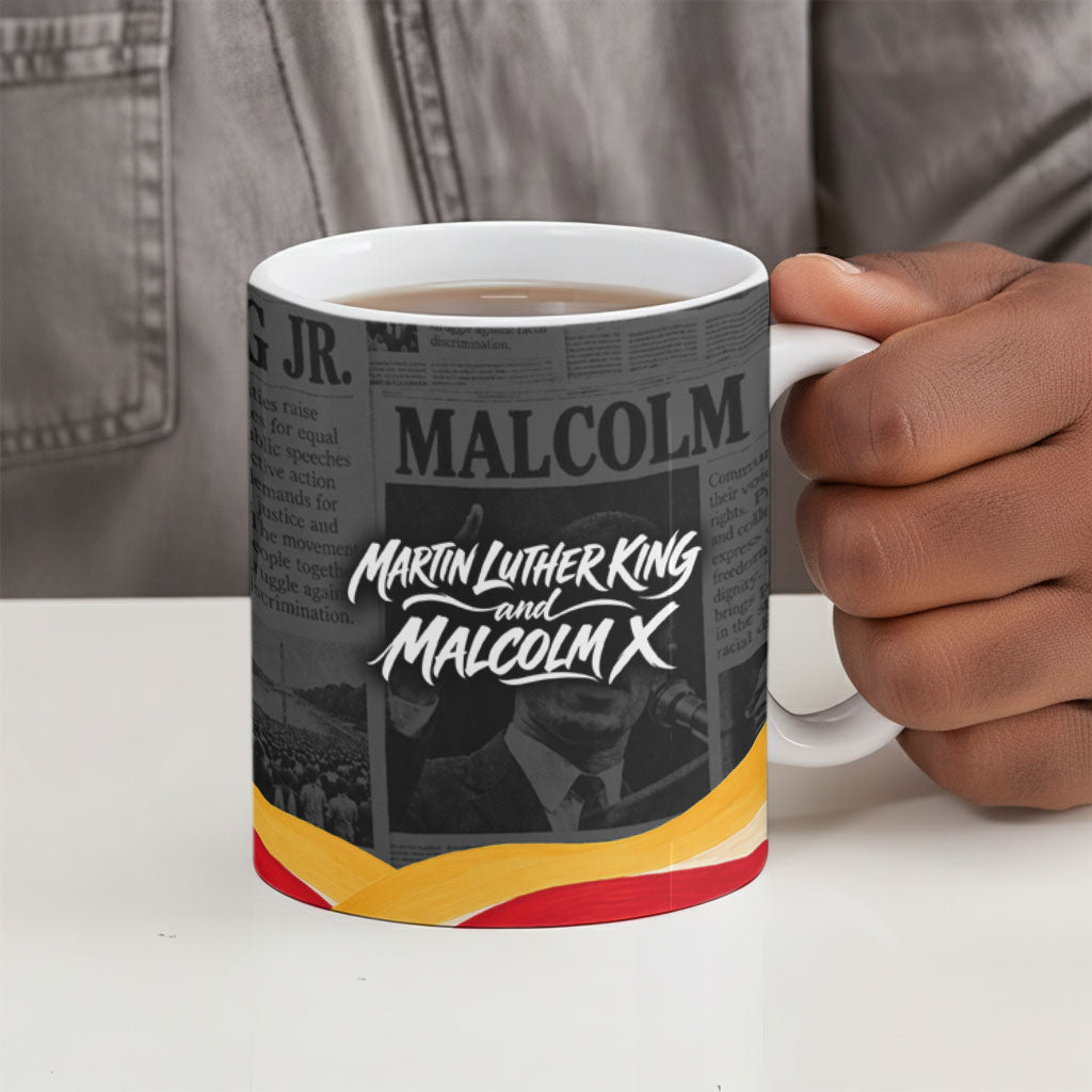 MLK And Malcolm X Civil Rights Ceramic Mug Martin Luther King Jr - Pan African Flag - Vintage Newspaper