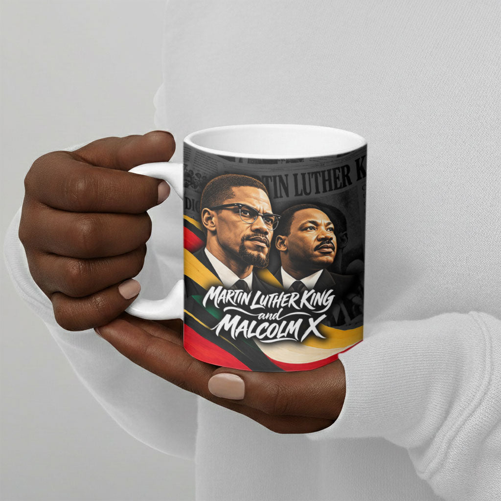 MLK And Malcolm X Civil Rights Ceramic Mug Martin Luther King Jr - Pan African Flag - Vintage Newspaper