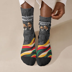 MLK And Malcolm X Civil Rights Crew Socks Martin Luther King Jr - Pan African Flag - Vintage Newspaper