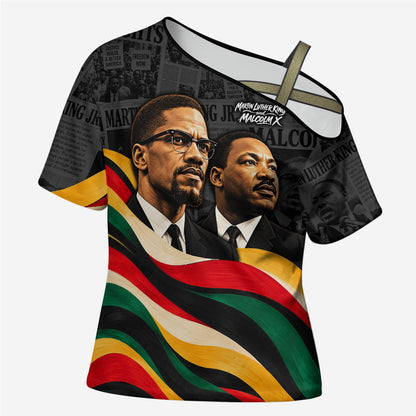MLK And Malcolm X Civil Rights Cross Shoulder Shirt Martin Luther King Jr - Pan African Flag - Vintage Newspaper