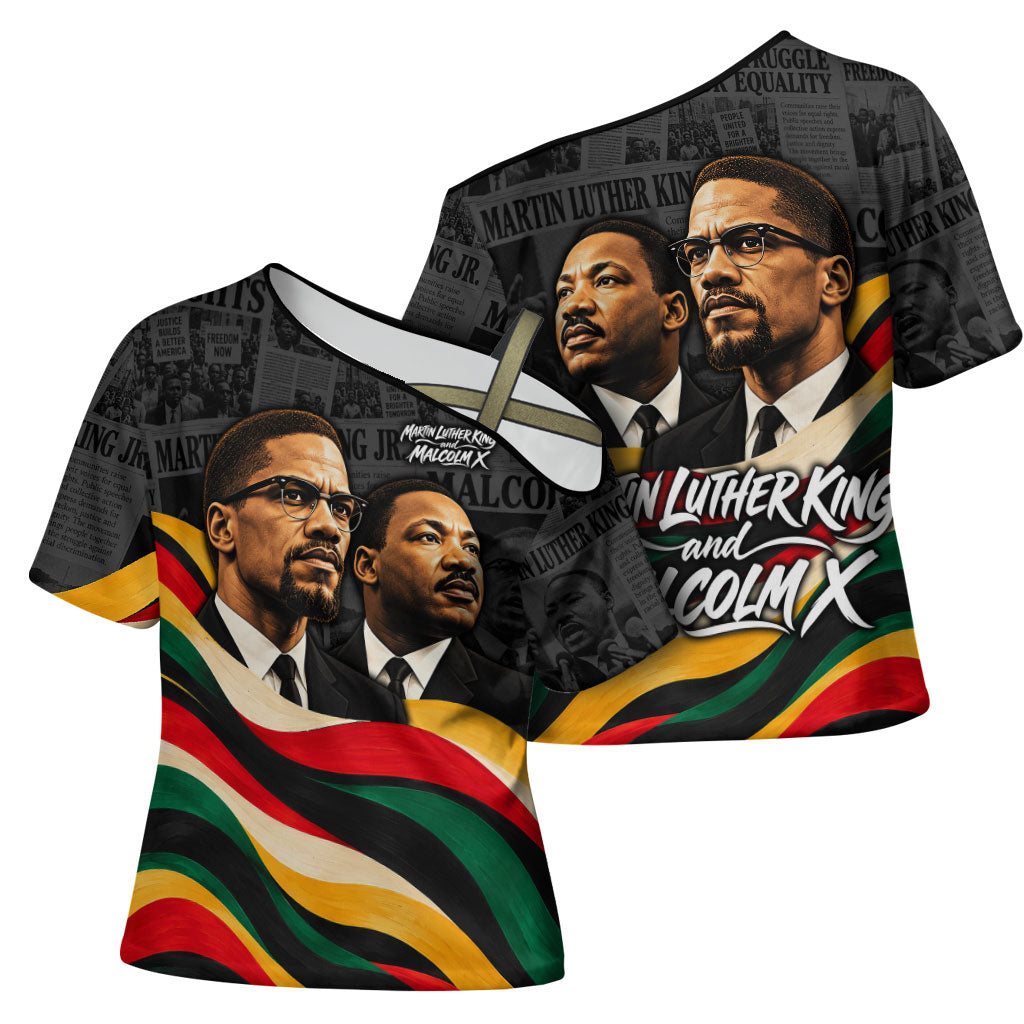 MLK And Malcolm X Civil Rights Cross Shoulder Shirt Martin Luther King Jr - Pan African Flag - Vintage Newspaper