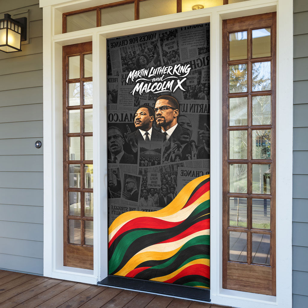 MLK And Malcolm X Civil Rights Door Cover Martin Luther King Jr - Pan African Flag - Vintage Newspaper