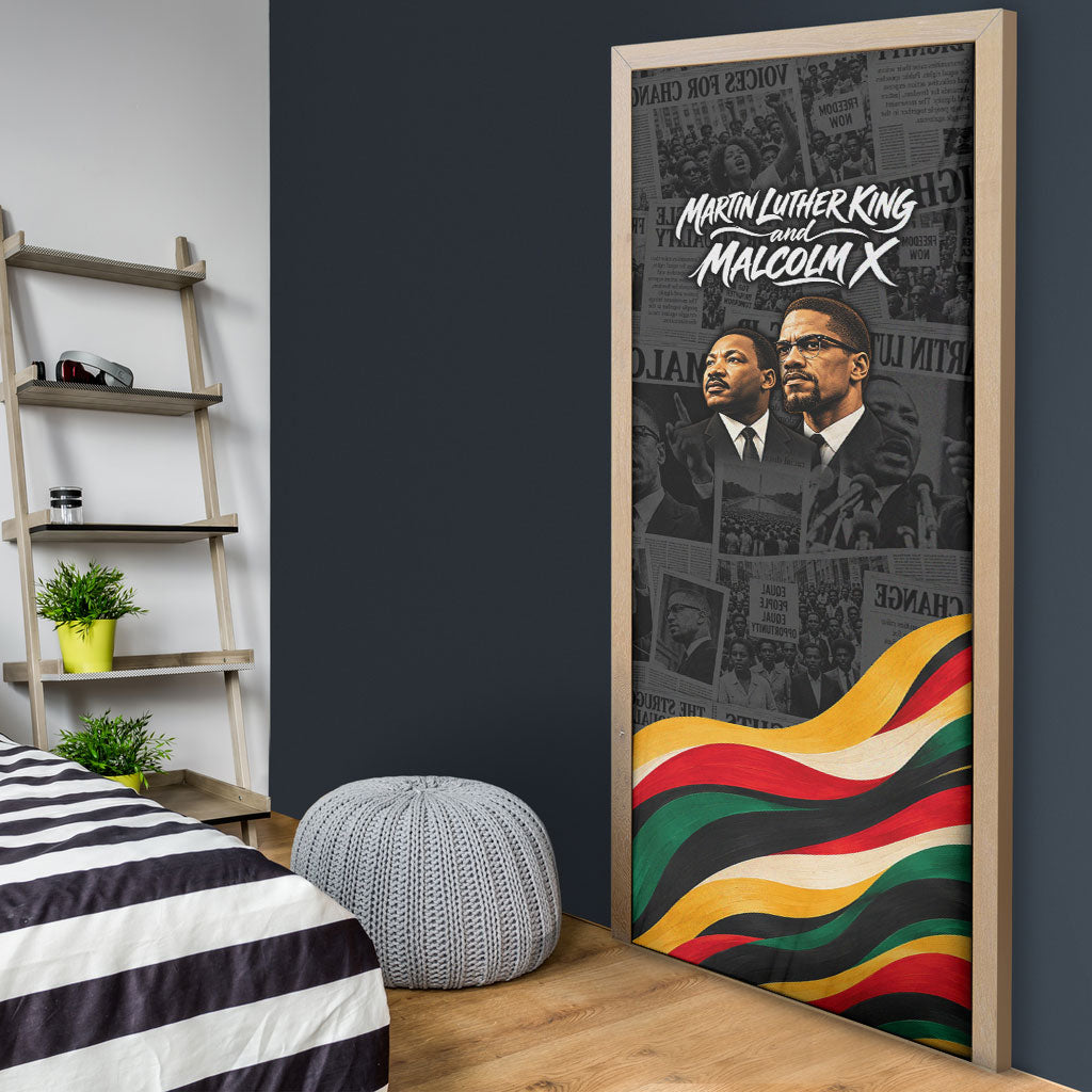 MLK And Malcolm X Civil Rights Door Cover Martin Luther King Jr - Pan African Flag - Vintage Newspaper
