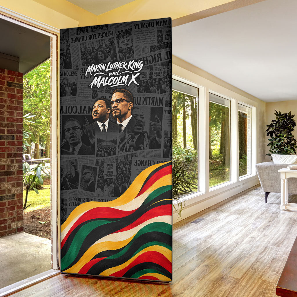 MLK And Malcolm X Civil Rights Door Cover Martin Luther King Jr - Pan African Flag - Vintage Newspaper