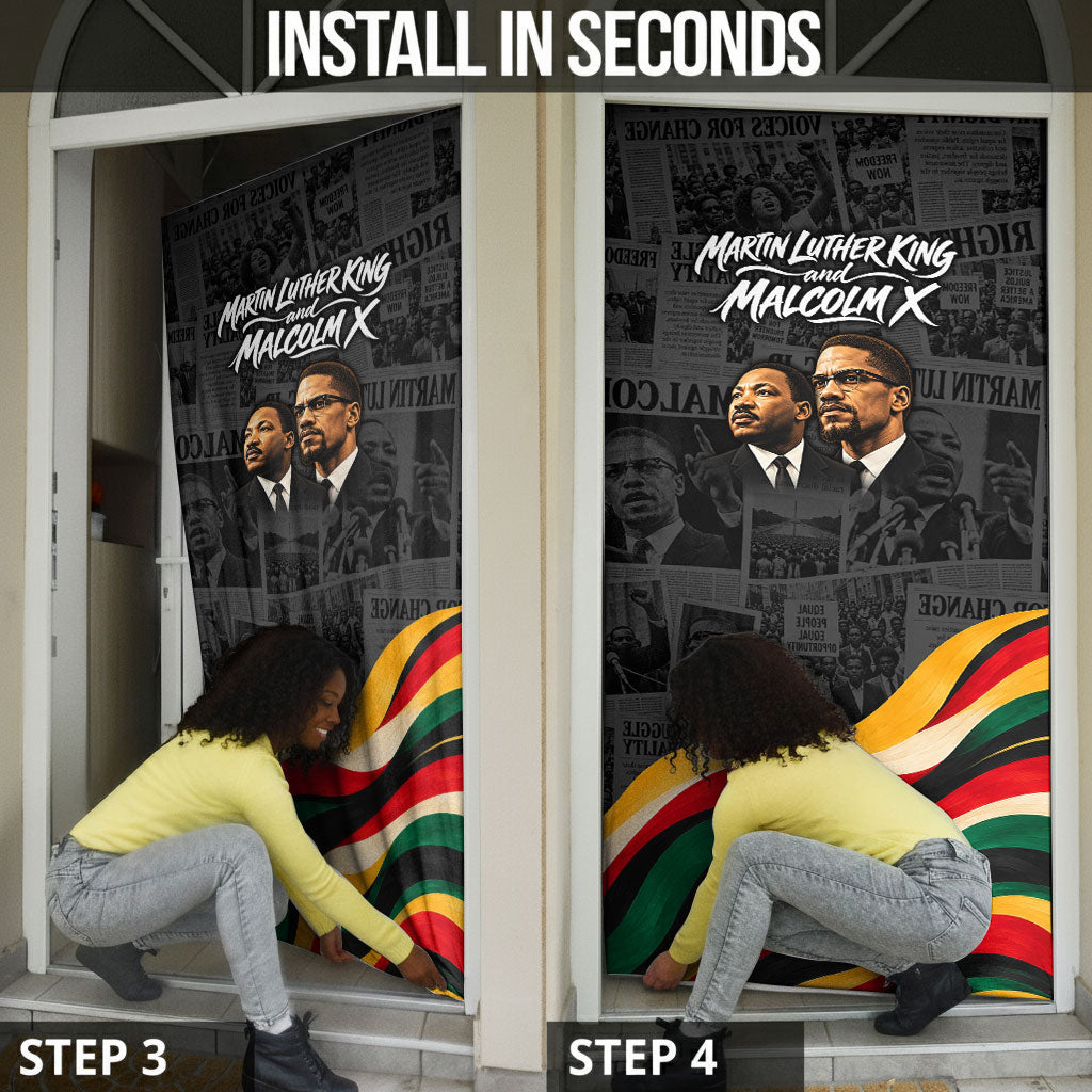 MLK And Malcolm X Civil Rights Door Cover Martin Luther King Jr - Pan African Flag - Vintage Newspaper