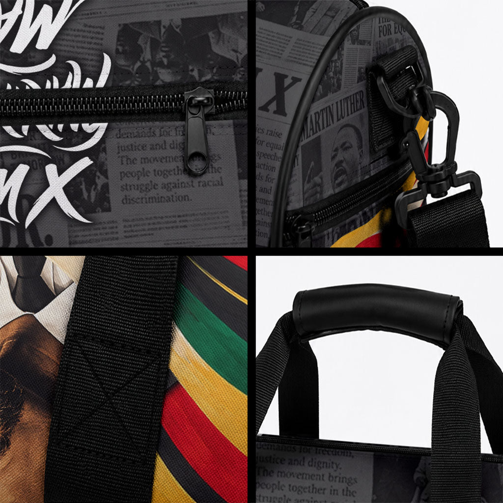 MLK And Malcolm X Civil Rights Duffle Bag Martin Luther King Jr - Pan African Flag - Vintage Newspaper