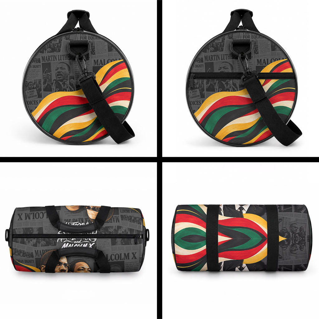 MLK And Malcolm X Civil Rights Duffle Bag Martin Luther King Jr - Pan African Flag - Vintage Newspaper