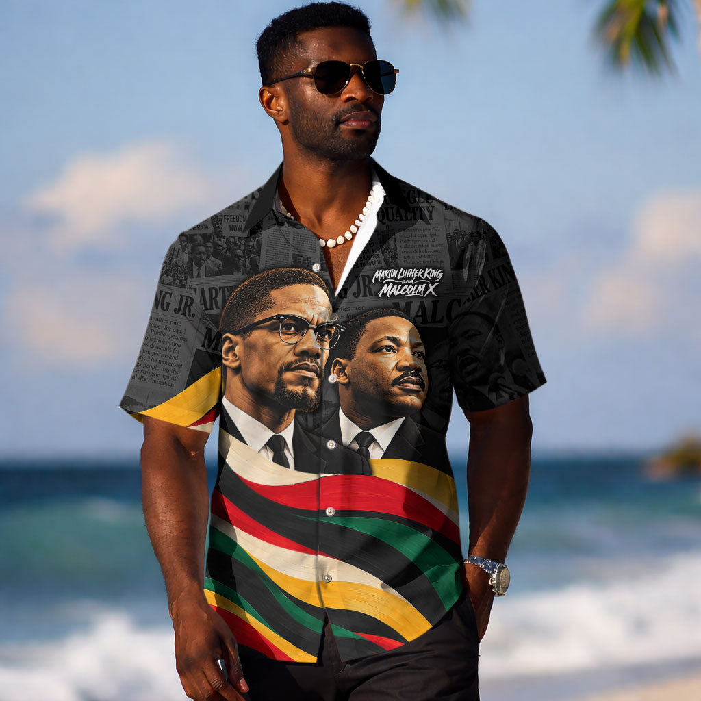 MLK And Malcolm X Civil Rights Hawaiian Shirt Martin Luther King Jr - Pan African Flag - Vintage Newspaper