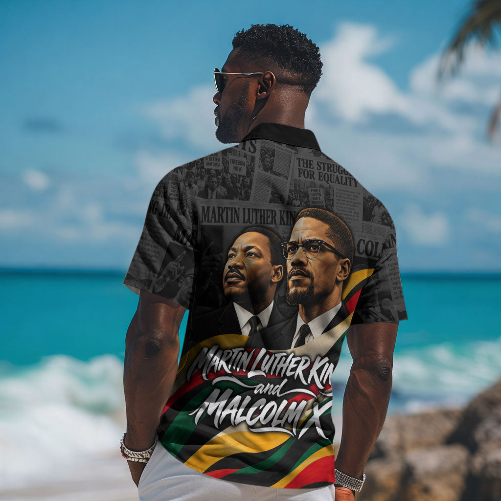 MLK And Malcolm X Civil Rights Hawaiian Shirt Martin Luther King Jr - Pan African Flag - Vintage Newspaper