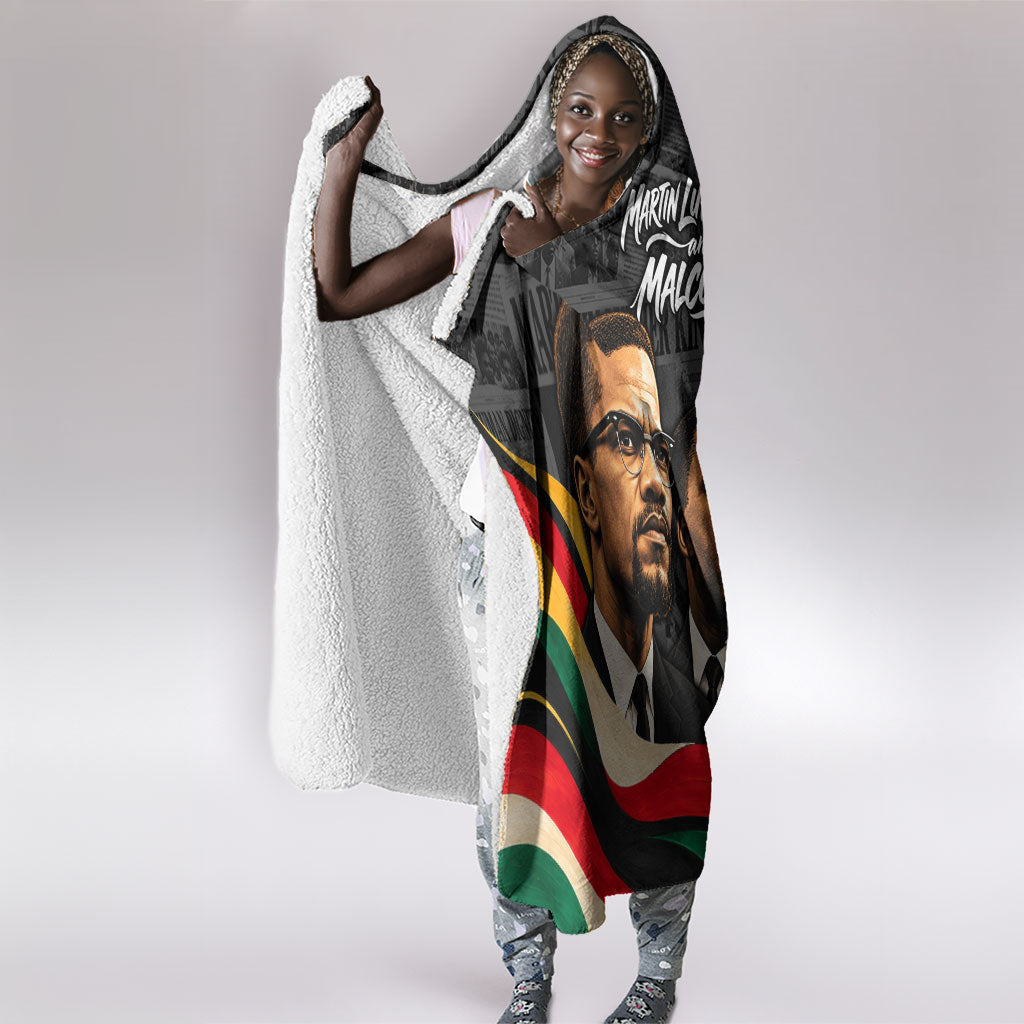 MLK And Malcolm X Civil Rights Hooded Blanket Martin Luther King Jr - Pan African Flag - Vintage Newspaper