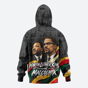 MLK And Malcolm X Civil Rights Hoodie Martin Luther King Jr - Pan African Flag - Vintage Newspaper
