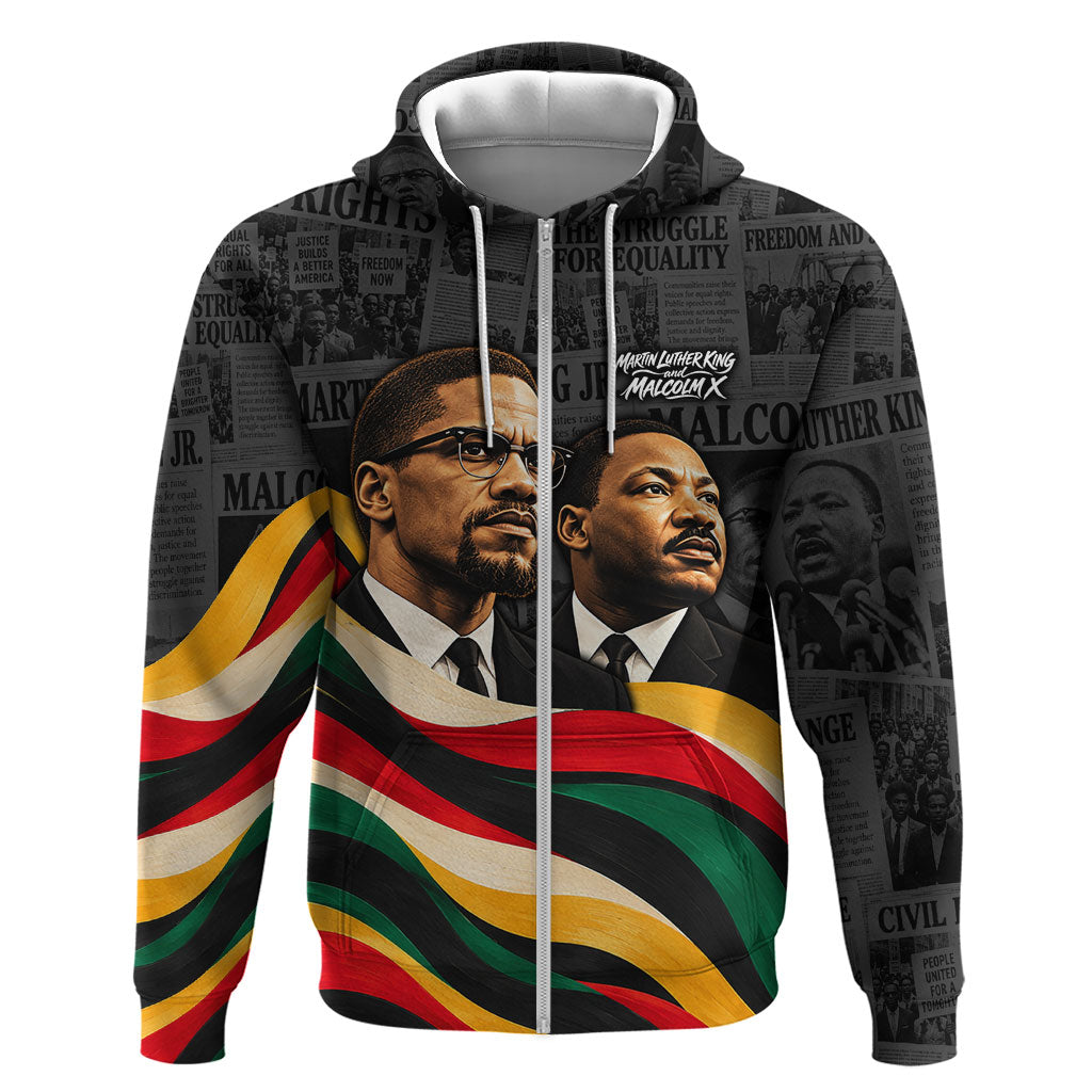 MLK And Malcolm X Civil Rights Hoodie Martin Luther King Jr - Pan African Flag - Vintage Newspaper