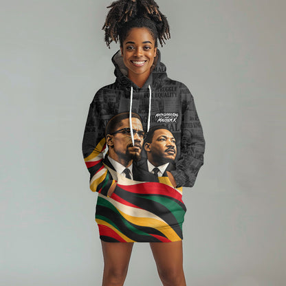 MLK And Malcolm X Civil Rights Hoodie Dress Martin Luther King Jr - Pan African Flag - Vintage Newspaper
