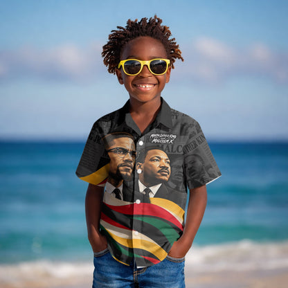 MLK And Malcolm X Civil Rights Kid Hawaiian Shirt Martin Luther King Jr - Pan African Flag - Vintage Newspaper