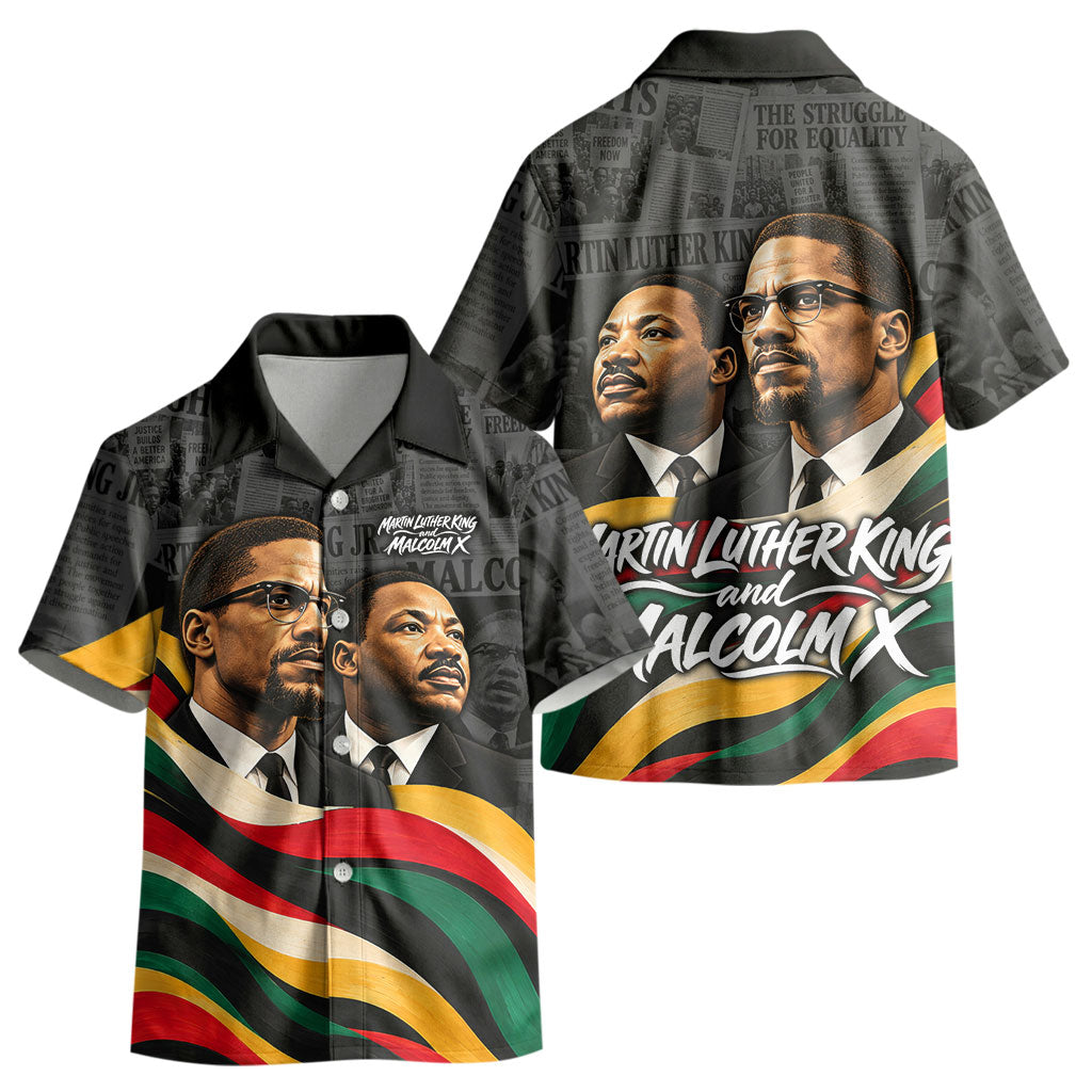 MLK And Malcolm X Civil Rights Kid Hawaiian Shirt Martin Luther King Jr - Pan African Flag - Vintage Newspaper