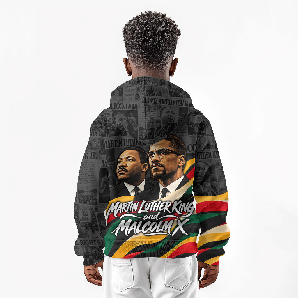 MLK And Malcolm X Civil Rights Kid Hoodie Martin Luther King Jr - Pan African Flag - Vintage Newspaper