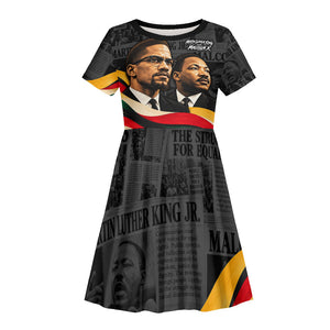 MLK And Malcolm X Civil Rights Kid Short Sleeve Dress Martin Luther King Jr - Pan African Flag - Vintage Newspaper