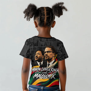 MLK And Malcolm X Civil Rights Kid T shirt Martin Luther King Jr - Pan African Flag - Vintage Newspaper