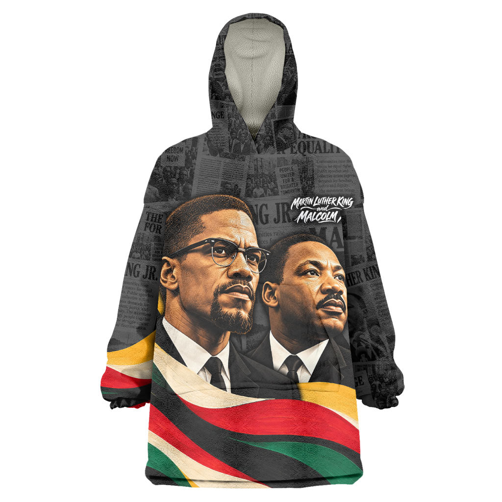 MLK And Malcolm X Civil Rights Kid Wearable Blanket Hoodie Martin Luther King Jr - Pan African Flag - Vintage Newspaper
