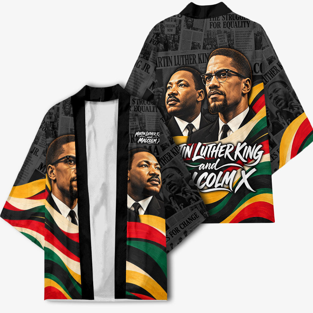 MLK And Malcolm X Civil Rights Kimono Martin Luther King Jr - Pan African Flag - Vintage Newspaper
