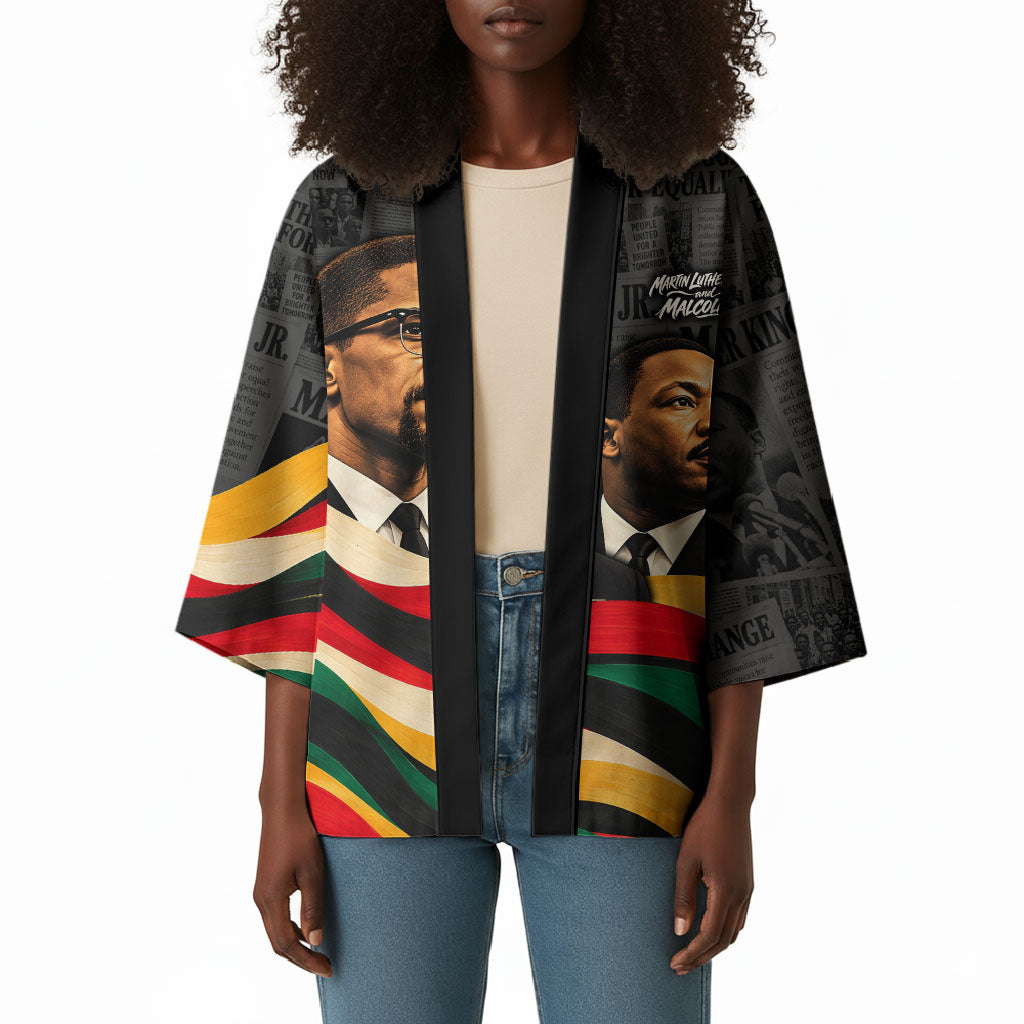 MLK And Malcolm X Civil Rights Kimono Martin Luther King Jr - Pan African Flag - Vintage Newspaper