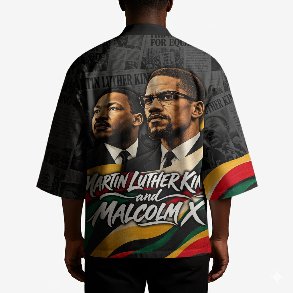 MLK And Malcolm X Civil Rights Kimono Martin Luther King Jr - Pan African Flag - Vintage Newspaper