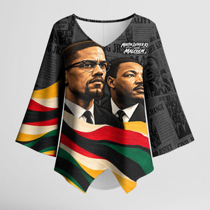 MLK And Malcolm X Civil Rights Kimono Sleeve Blouse Martin Luther King Jr - Pan African Flag - Vintage Newspaper