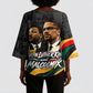 MLK And Malcolm X Civil Rights Kimono Sleeve Blouse Martin Luther King Jr - Pan African Flag - Vintage Newspaper