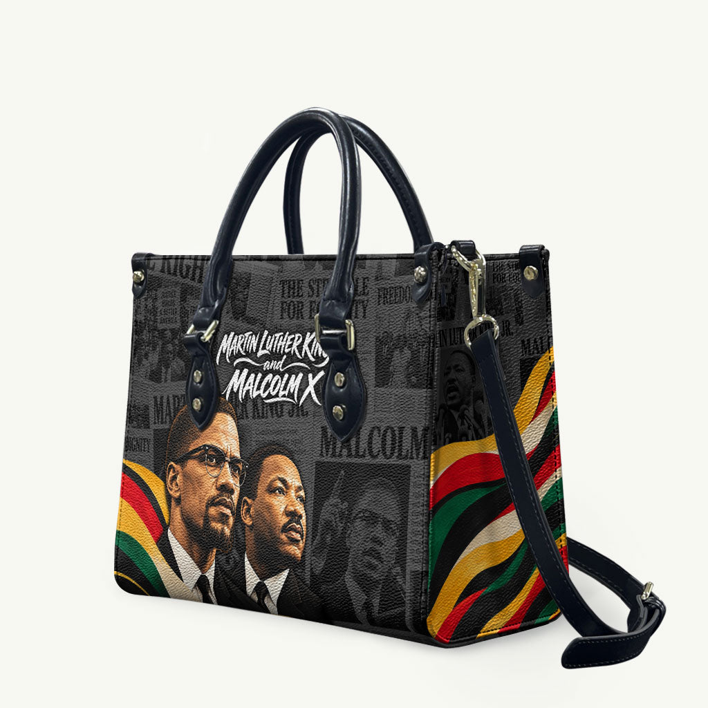 MLK And Malcolm X Civil Rights Leather Bag Martin Luther King Jr - Pan African Flag - Vintage Newspaper