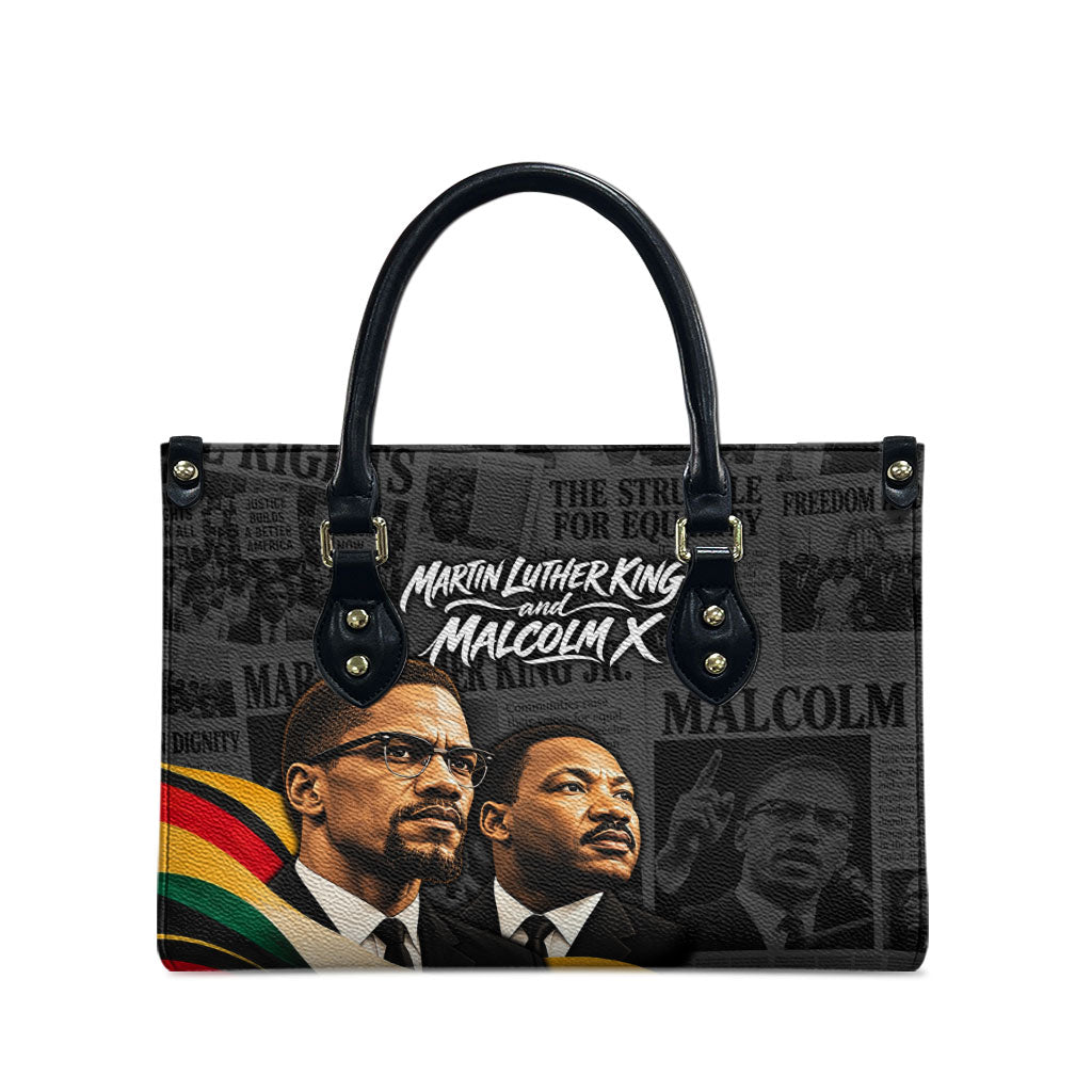 MLK And Malcolm X Civil Rights Leather Bag Martin Luther King Jr - Pan African Flag - Vintage Newspaper