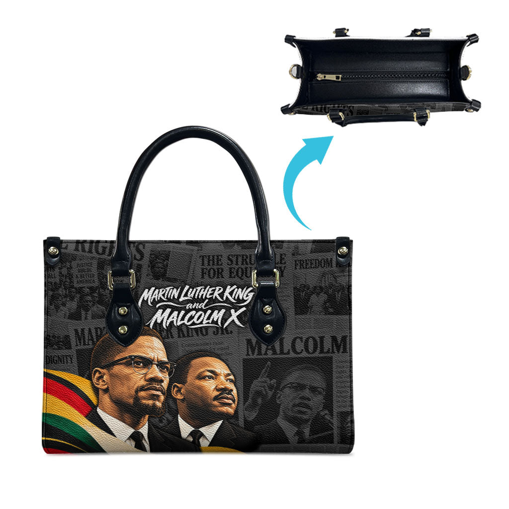 MLK And Malcolm X Civil Rights Leather Bag Martin Luther King Jr - Pan African Flag - Vintage Newspaper