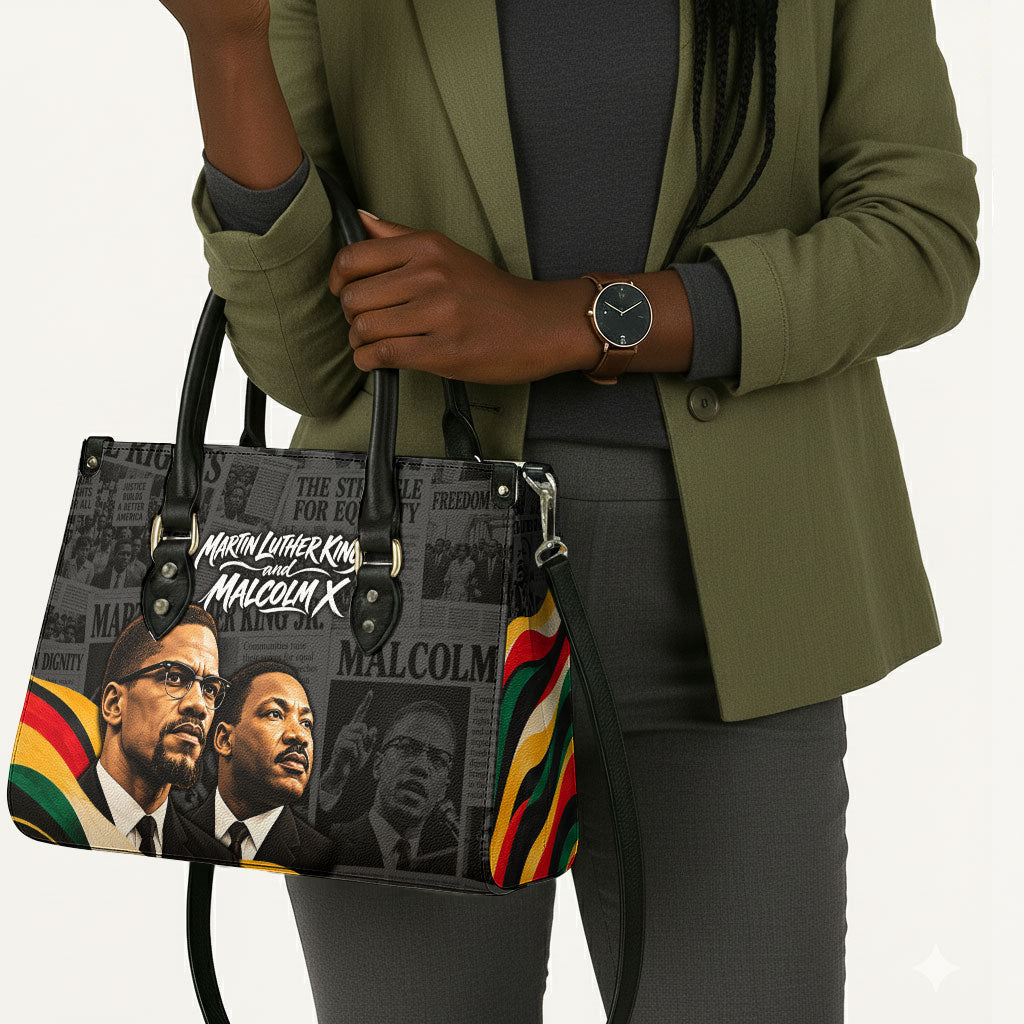 MLK And Malcolm X Civil Rights Leather Bag Martin Luther King Jr - Pan African Flag - Vintage Newspaper