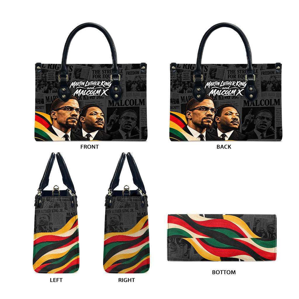 MLK And Malcolm X Civil Rights Leather Bag Martin Luther King Jr - Pan African Flag - Vintage Newspaper
