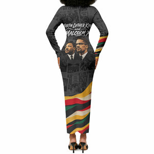 MLK And Malcolm X Civil Rights Long Sleeve Bodycon Dress Martin Luther King Jr - Pan African Flag - Vintage Newspaper