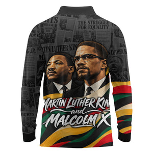 MLK And Malcolm X Civil Rights Long Sleeve Polo Shirt Martin Luther King Jr - Pan African Flag - Vintage Newspaper